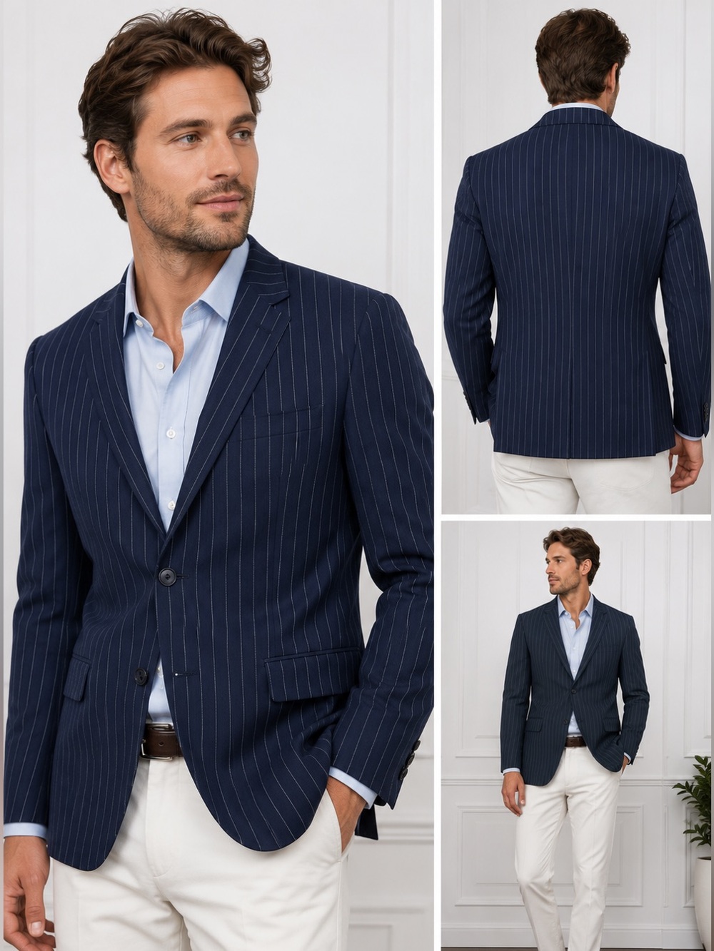 Canali Super 120’s Virgin Wool Pinstripe Blazer 40R US 50 EU Navy Made in Italy
